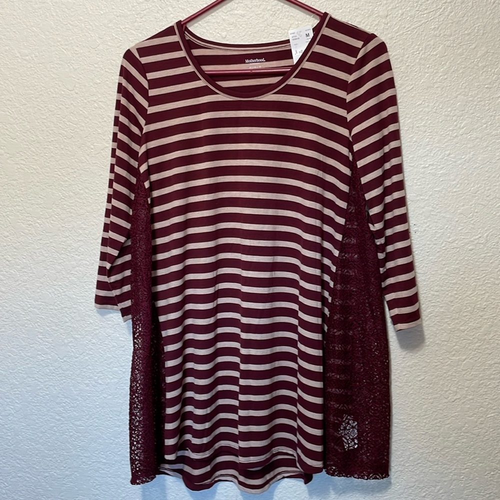 Motherhood Women's Maternity Striped Lace Trimmed Blouse. NWT. Size M.